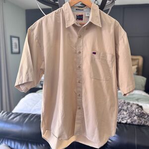 90s Y2K Bugle Boy Classics Men’s XXL Shirt Beige Khaki Cotton Short Sleeve